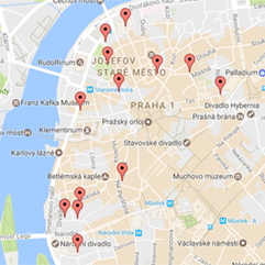 Map of apartment rentals in Prague